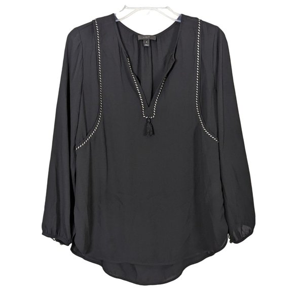 J. Crew black with white and black cording outline Tassel front Tunic 2 - Picture 1 of 6